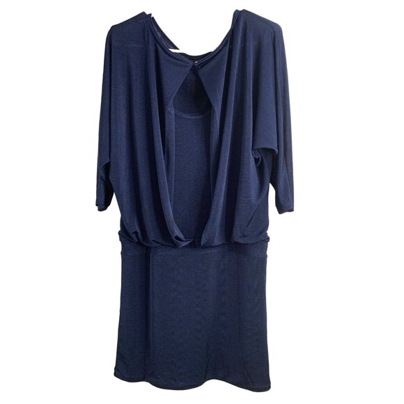 WHBM Navy Blousen Short Dress Size M NWOT Stretch Pullover Wrap 7174 Dolman - Picture 5 of 10